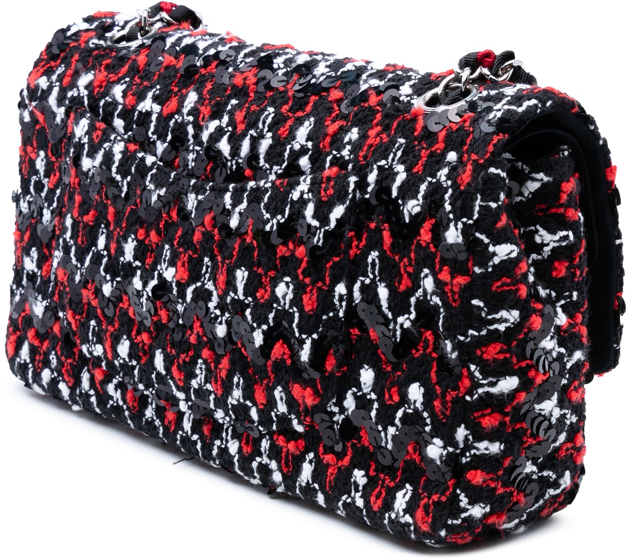 Chanel Medium Classic Sequined Tweed Double Flap Zwart