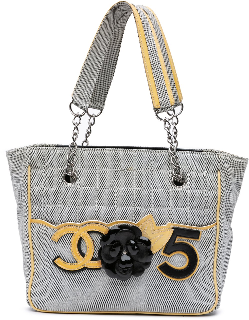 Chanel CC Camellia No. 5 Choco Bar Canvas Tote Grijs