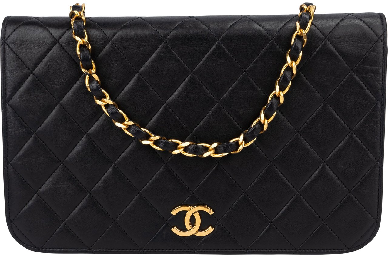 Chanel Chanel Quilted Lambskin 24K Gold Single Flap Shoulder Bag Blauw