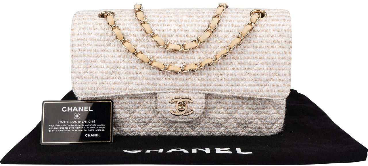 Chanel Chanel Quilted Tweed 24K Gold Medium Double Flap Crossbody Bag Divers