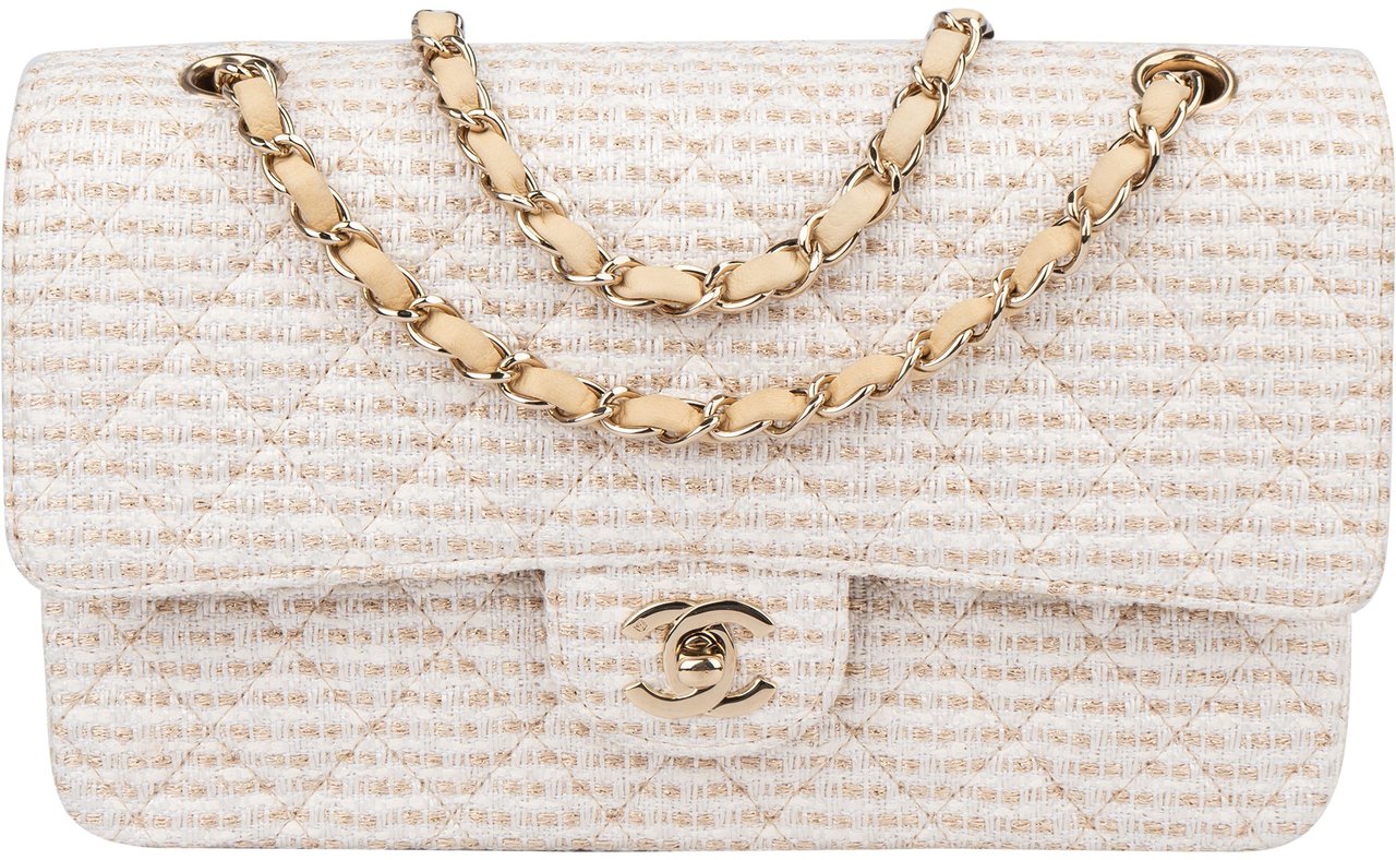 Chanel Chanel Quilted Tweed 24K Gold Medium Double Flap Crossbody Bag Divers