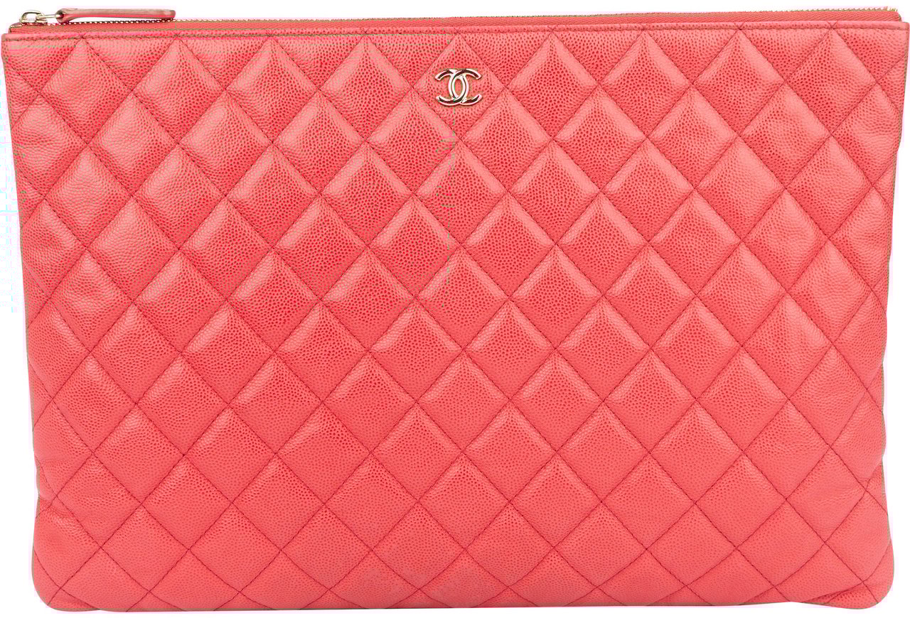 Chanel Chanel Quilted Caviar Leather CC Clutch Roze