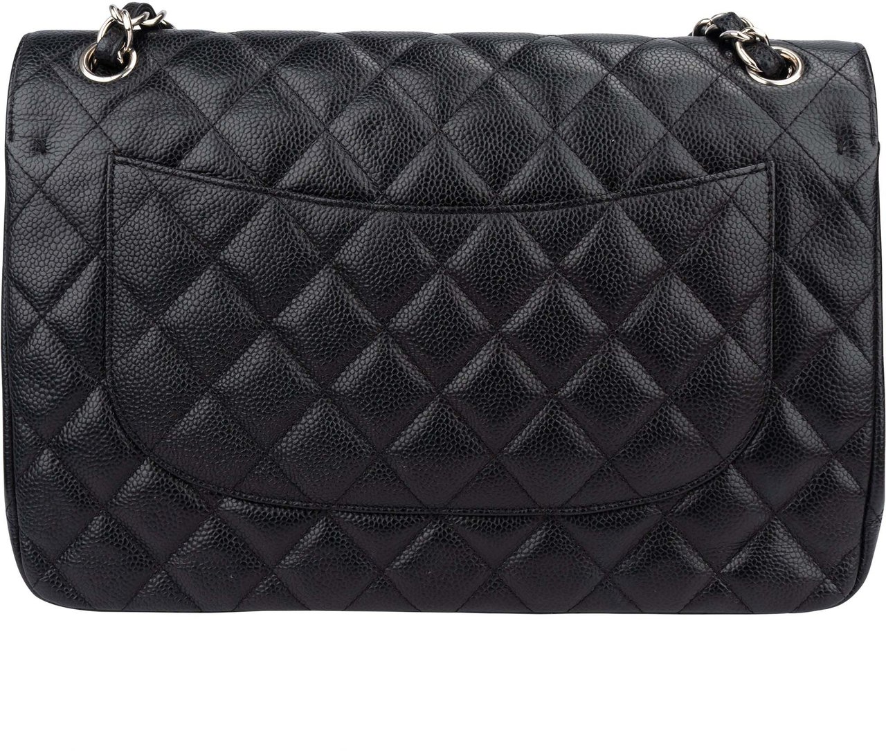 Chanel Chanel Quilted Caviar Leather Palladium Jumbo Double Flap Crossbody Bag Zwart