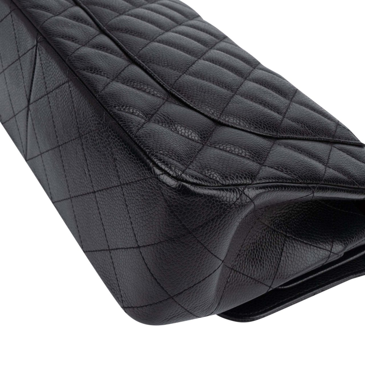 Chanel Chanel Quilted Caviar Leather Palladium Jumbo Double Flap Crossbody Bag Zwart