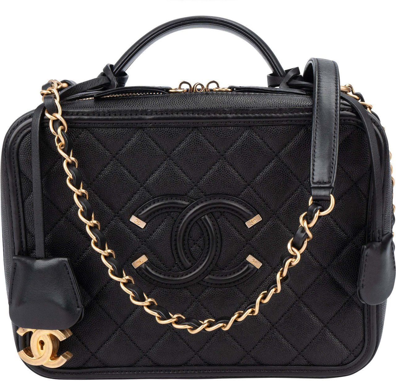Chanel Chanel Quilted Caviar Leather Filigree Handbag Zwart