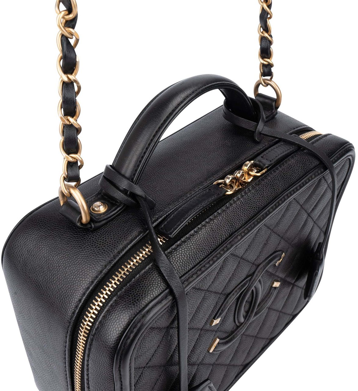 Chanel Chanel Quilted Caviar Leather Filigree Handbag Zwart