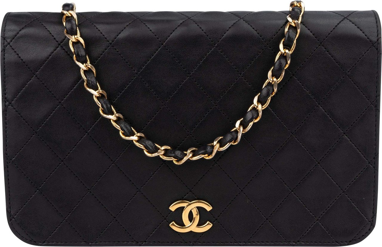 Chanel Chanel Quilted Lambskin 24K Gold Single Flap Crossbody Bag Zwart