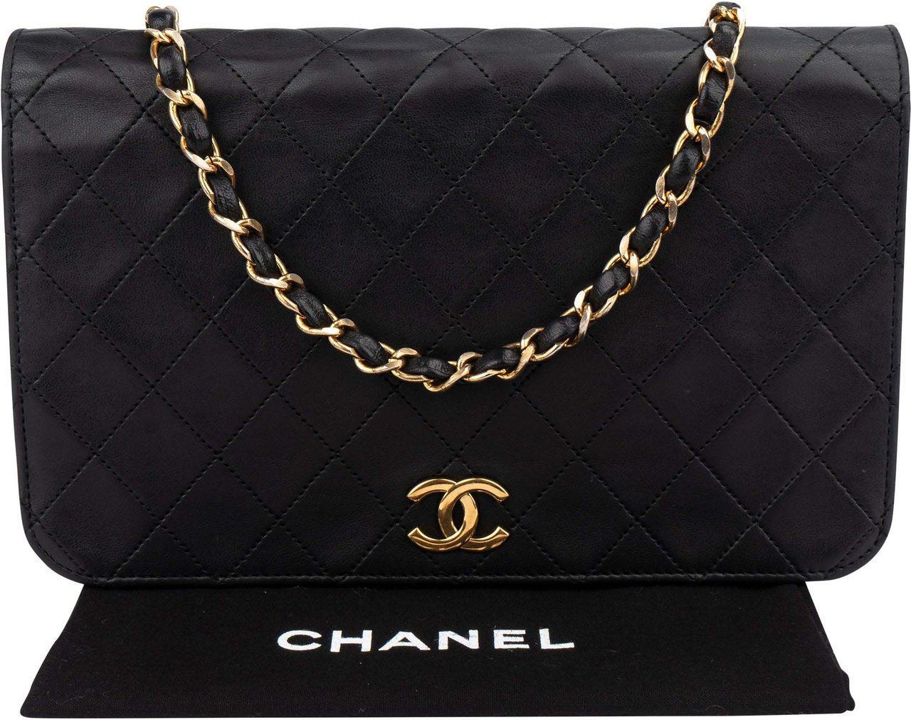 Chanel Chanel Quilted Lambskin 24K Gold Single Flap Crossbody Bag Zwart