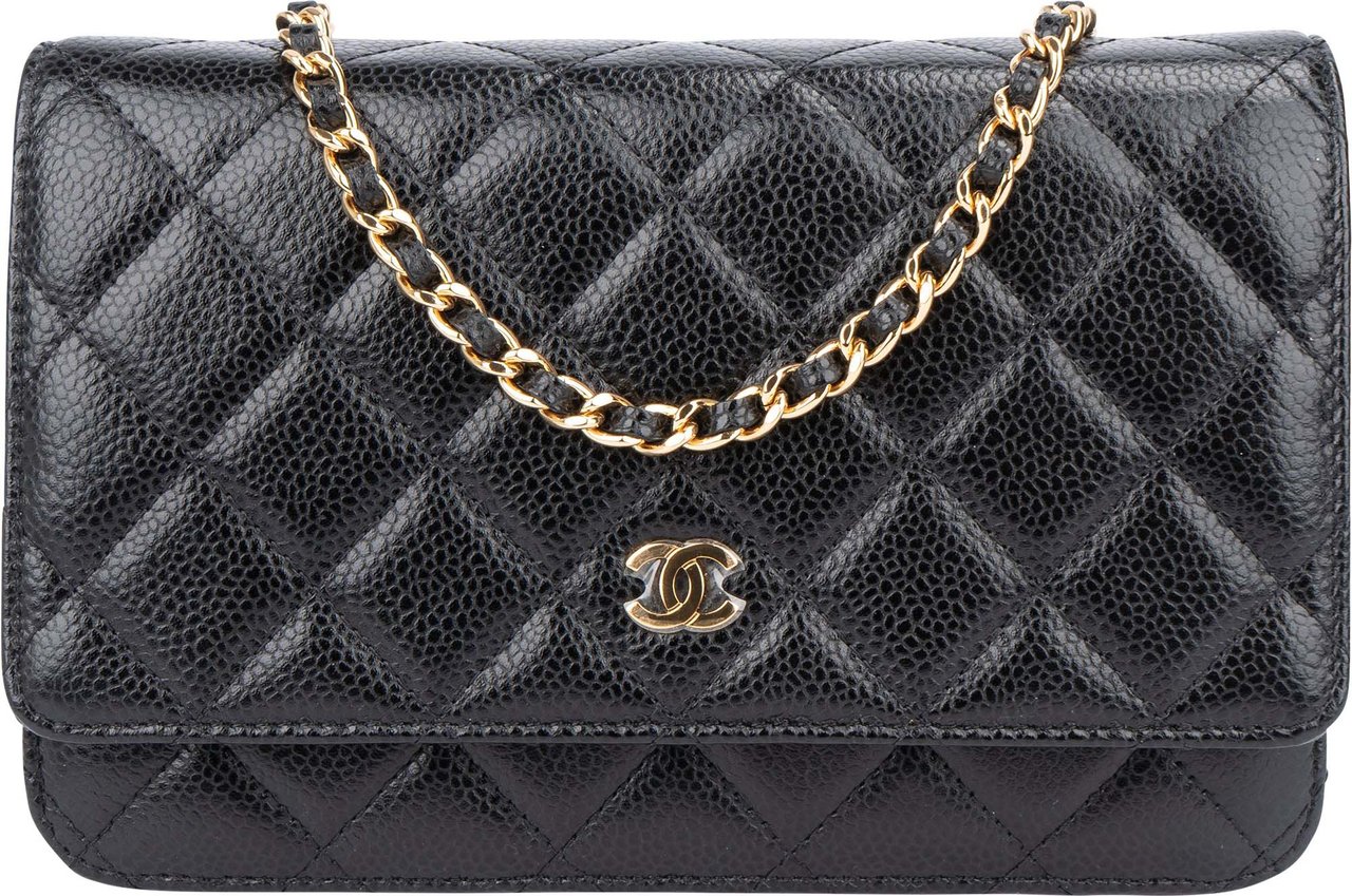 Chanel Chanel Quilted Caviar Leather Wallet On Chain Crossbody Bag Zwart
