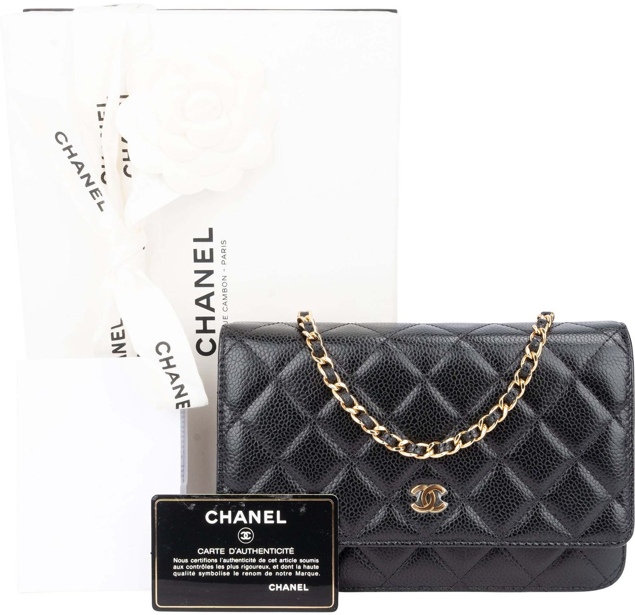 Chanel Chanel Quilted Caviar Leather Wallet On Chain Crossbody Bag Zwart