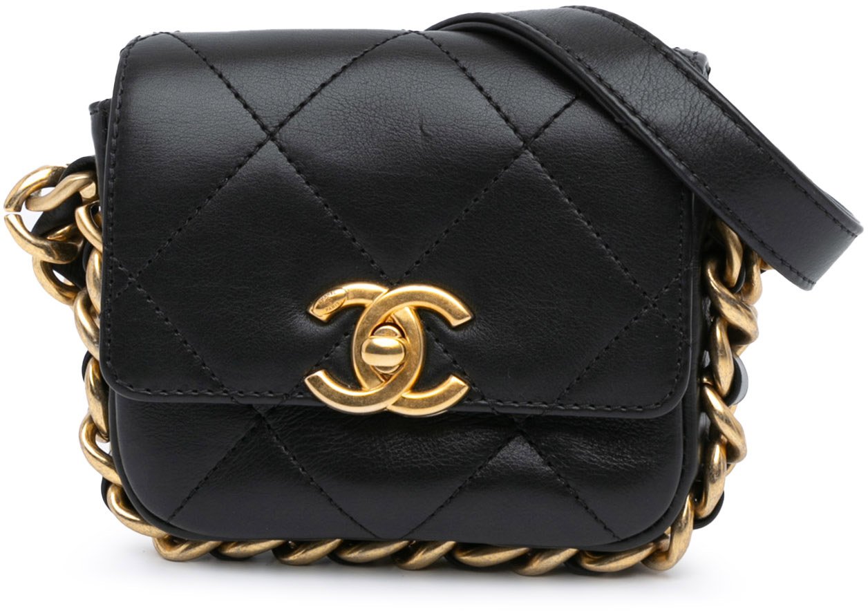 Chanel Mini Quilted Calfskin Framing Chain Flap Zwart