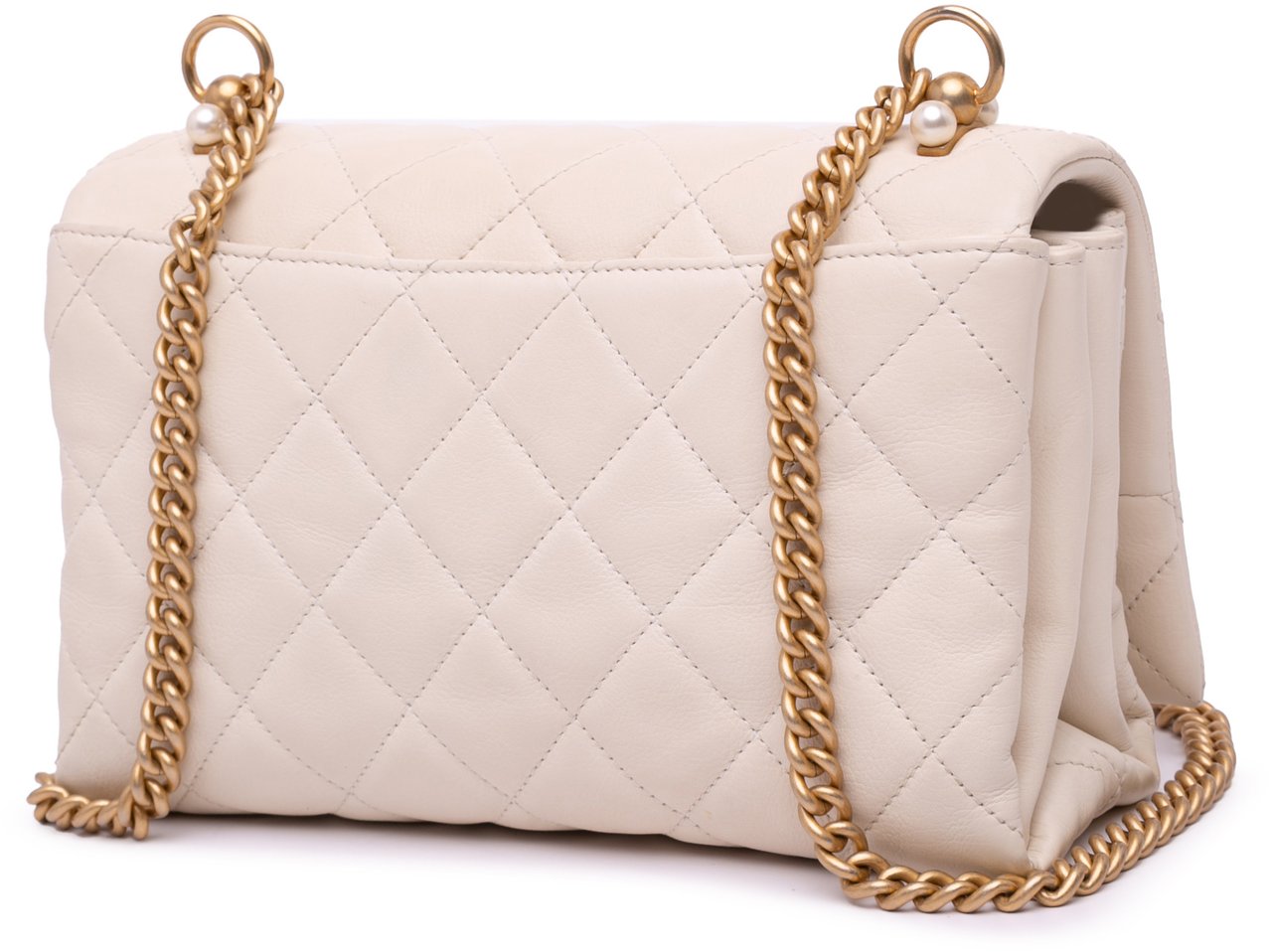 Chanel Quilted Calfskin Pearl CC Accordion Flap Wit