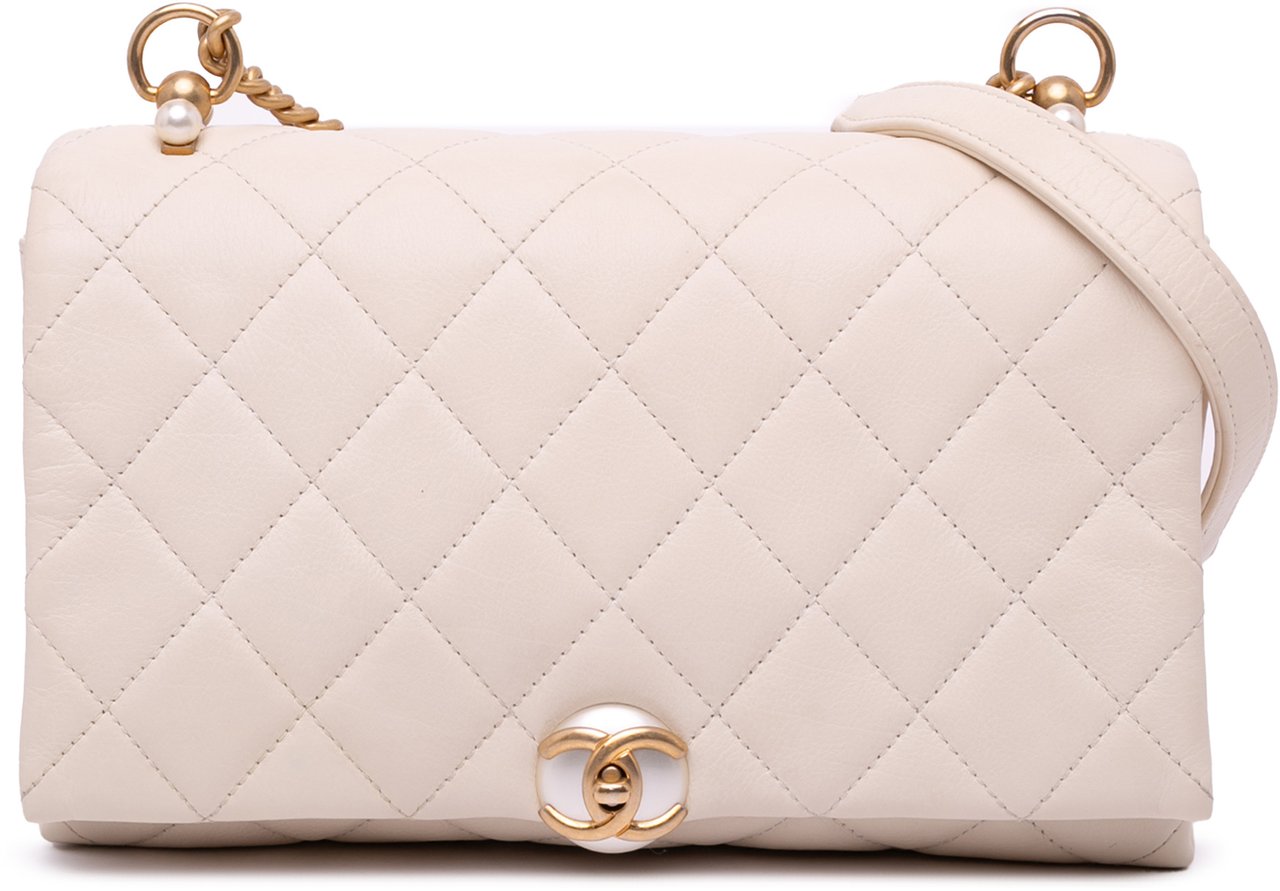 Chanel Quilted Calfskin Pearl CC Accordion Flap Wit