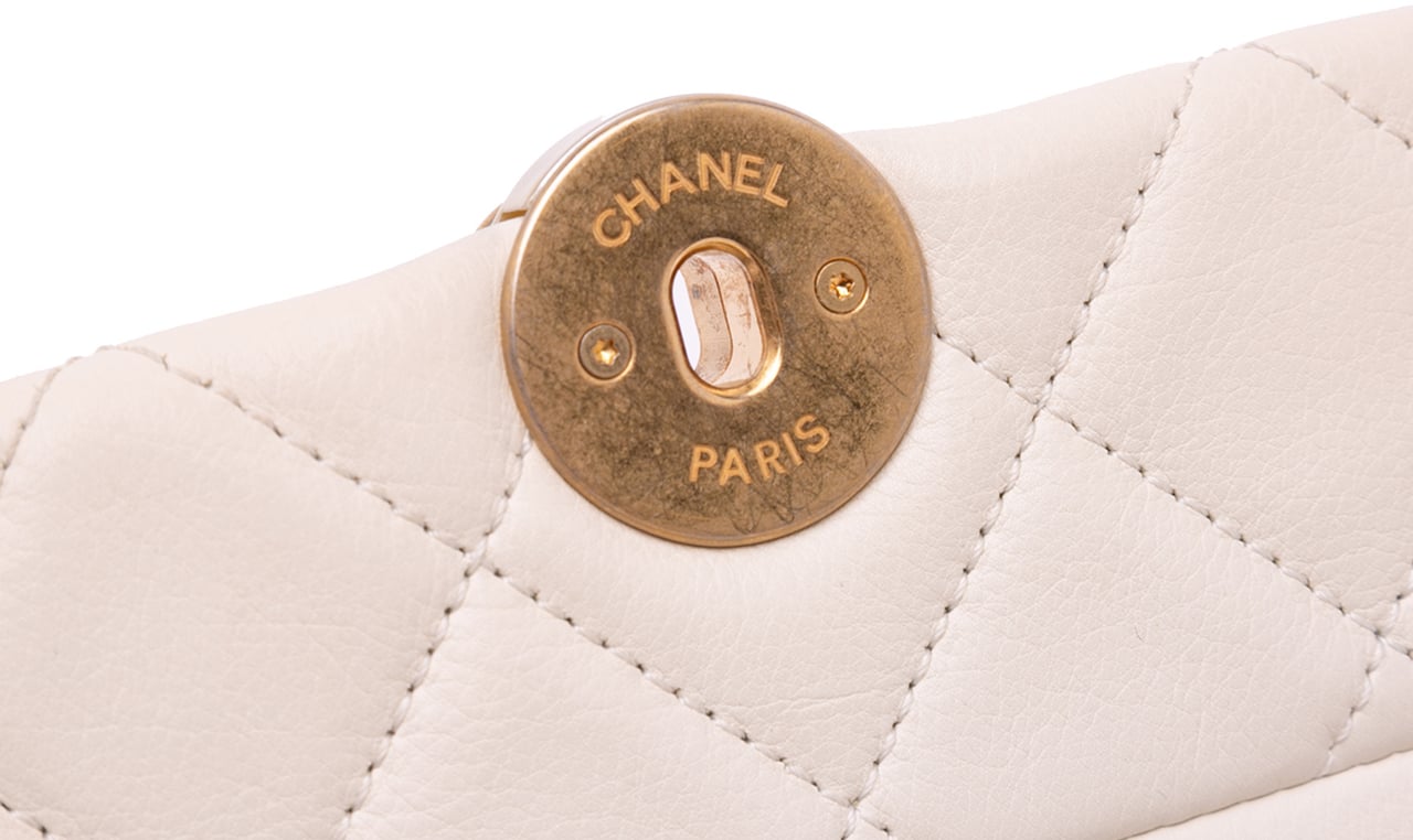 Chanel Quilted Calfskin Pearl CC Accordion Flap Wit