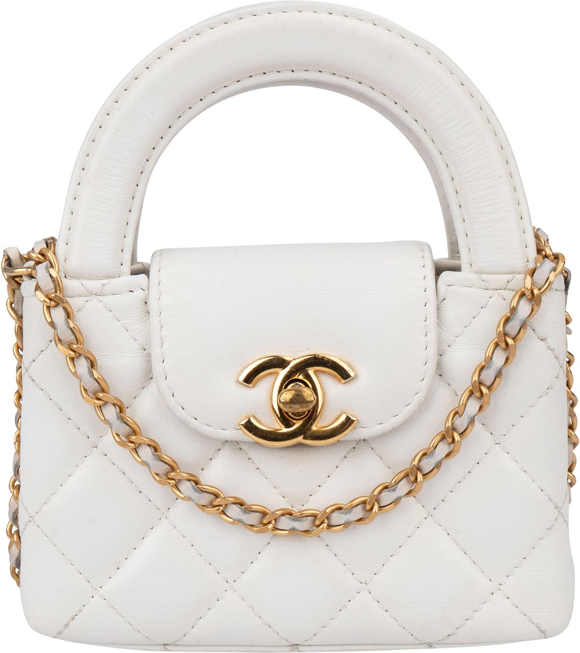 Chanel Chanel Quilted Lambskin Micro Kelly Handbag Wit
