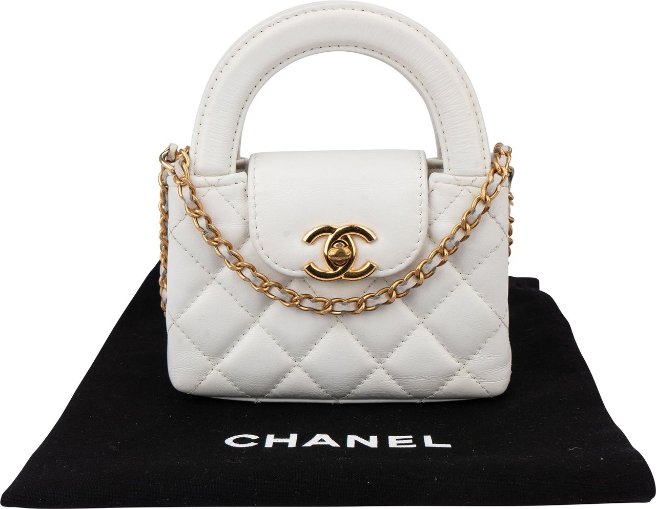 Chanel Chanel Quilted Lambskin Micro Kelly Handbag Wit