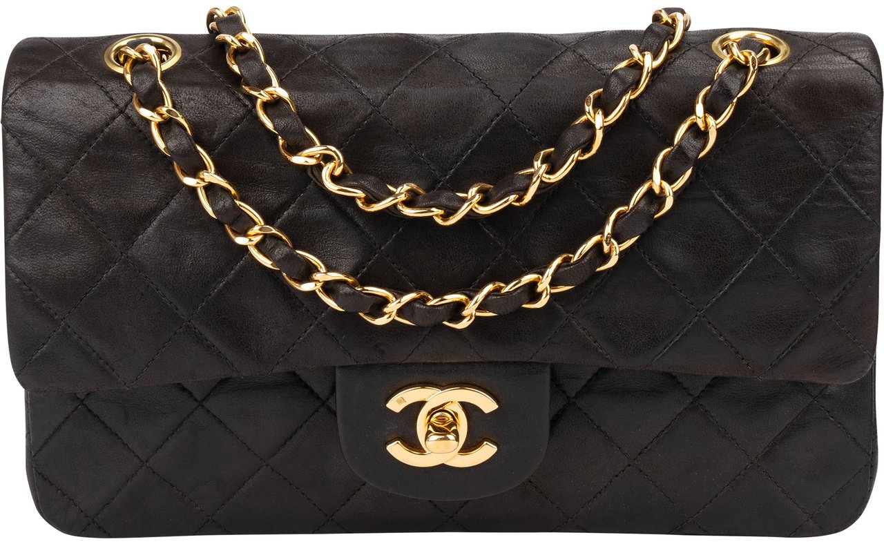 Chanel Chanel Quilted Lambskin 24K Gold Small Double Flap Crossbody Bag Bruin