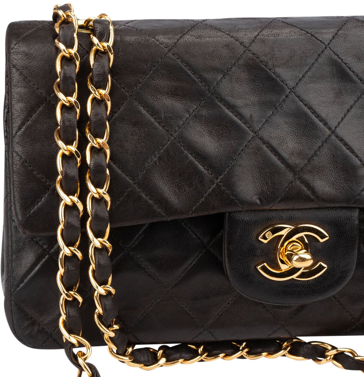 Chanel Chanel Quilted Lambskin 24K Gold Small Double Flap Crossbody Bag Bruin