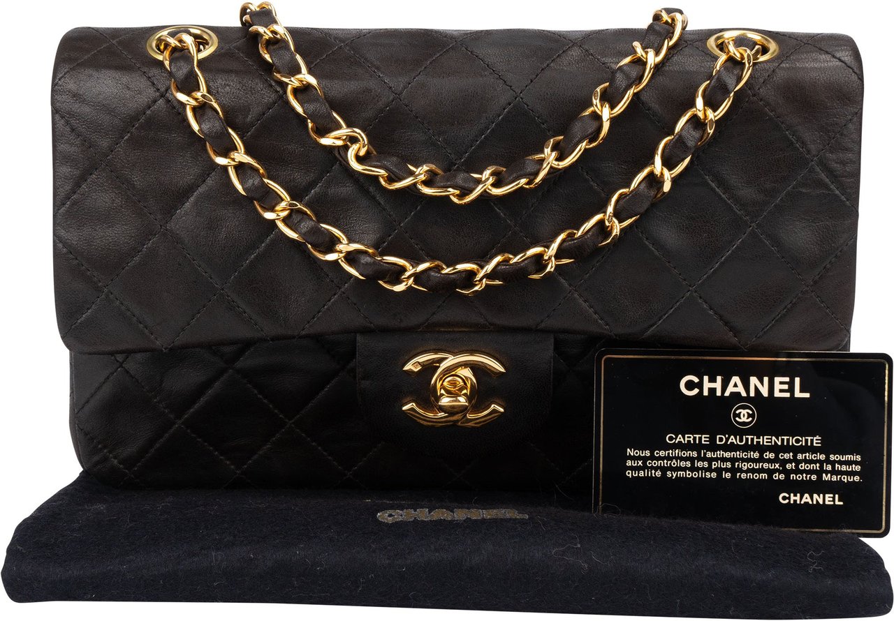 Chanel Chanel Quilted Lambskin 24K Gold Small Double Flap Crossbody Bag Bruin