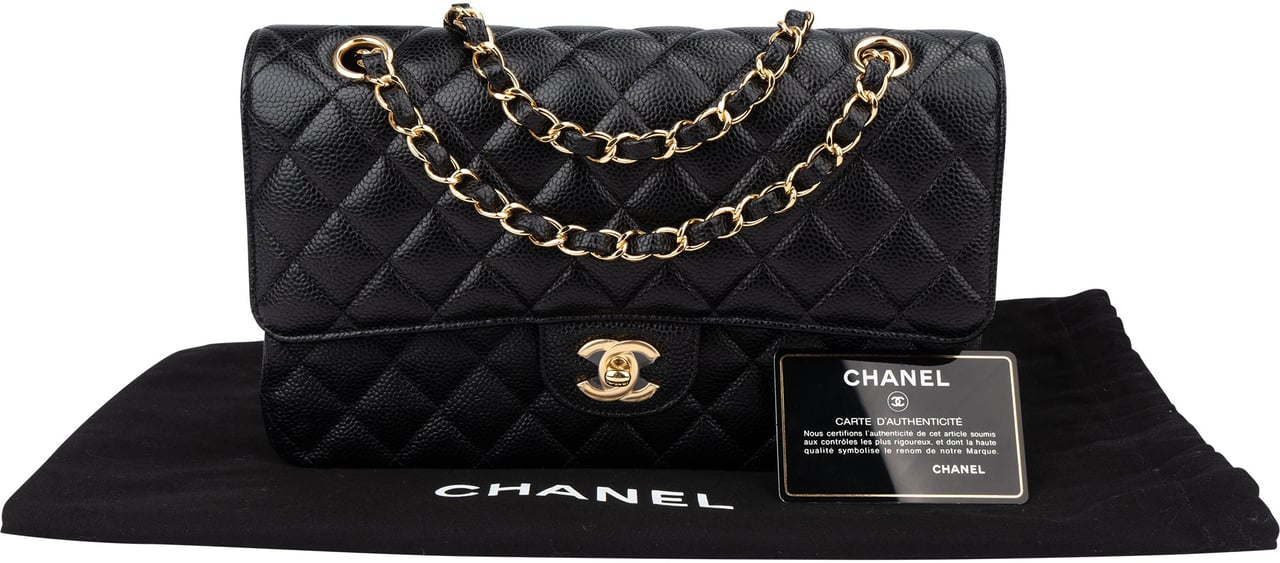 Chanel Chanel Quilted Caviar Leather Medium Double Flap Crossbody Bag Zwart