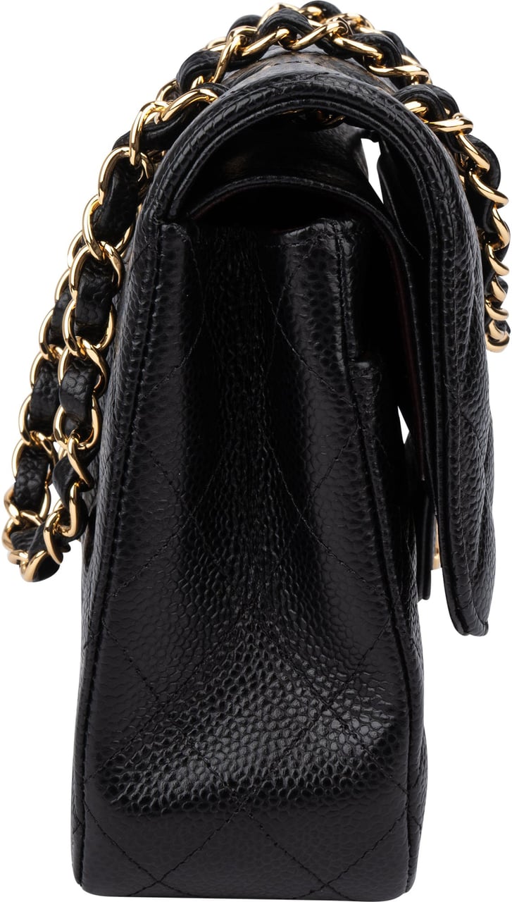 Chanel Chanel Quilted Caviar Leather Medium Double Flap Crossbody Bag Zwart