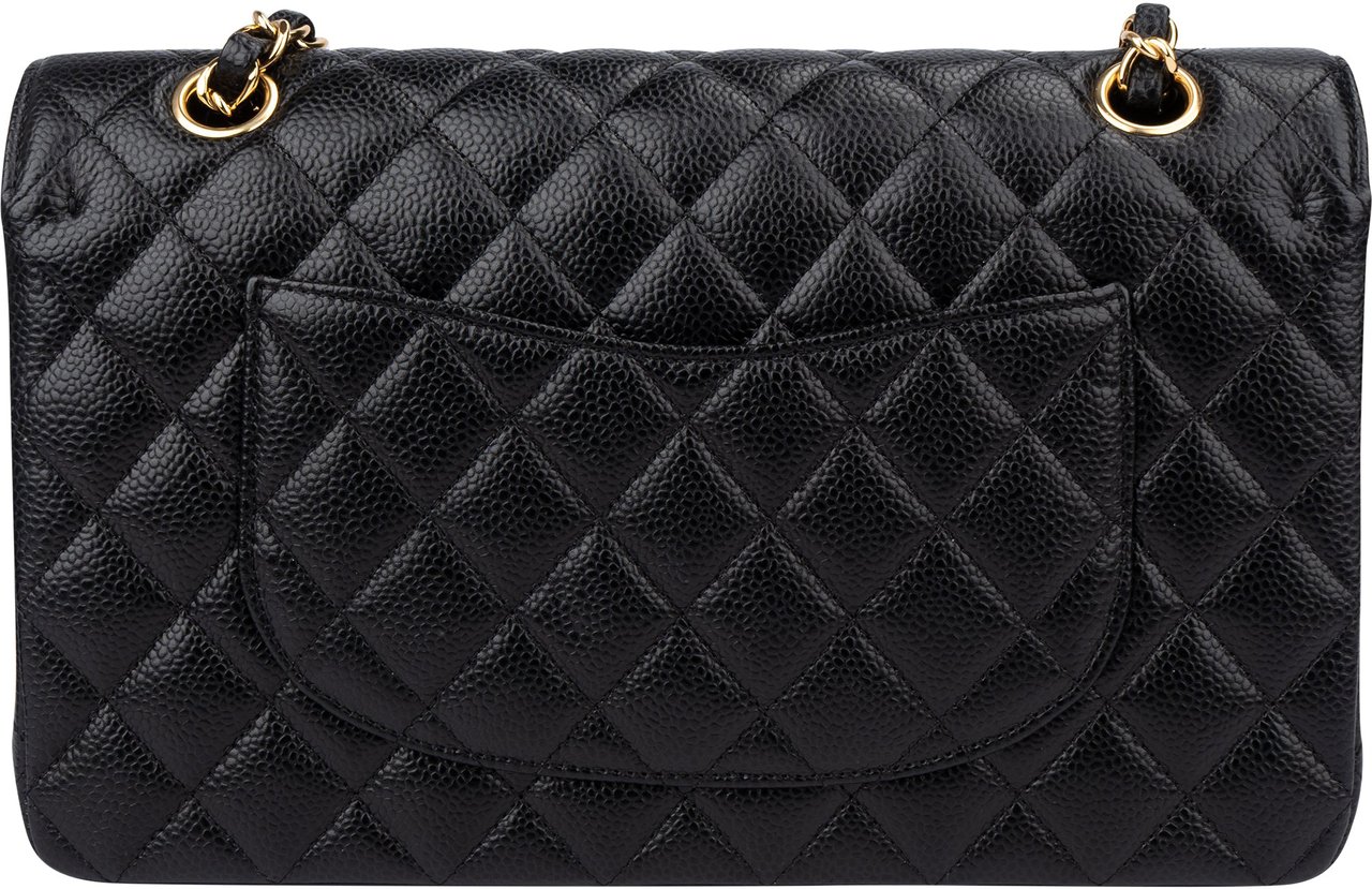 Chanel Chanel Quilted Caviar Leather Medium Double Flap Crossbody Bag Zwart