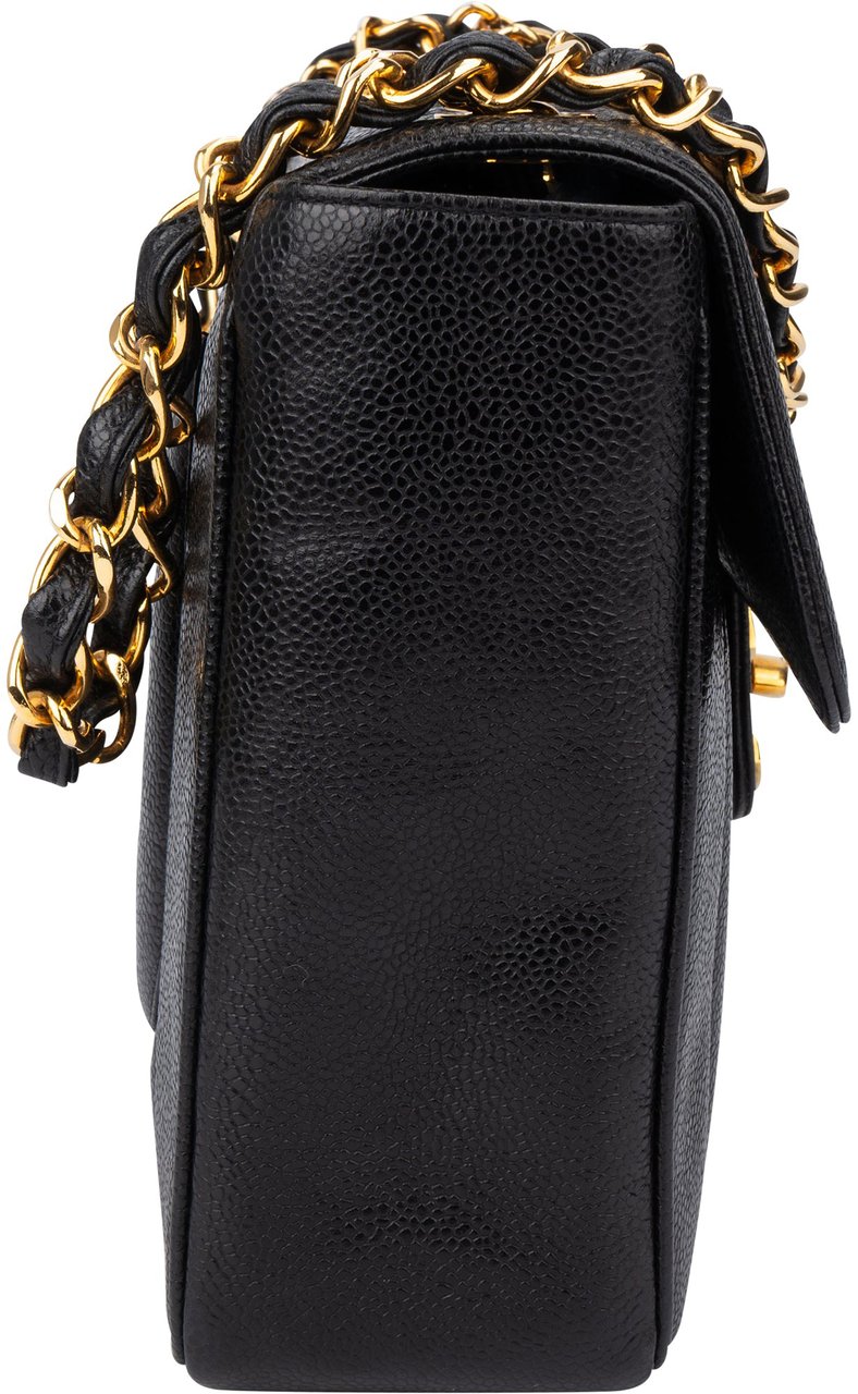 Chanel Chanel Quilted Caviar Leather 24K Gold Jumbo Single Flap Crossbody Bag Zwart