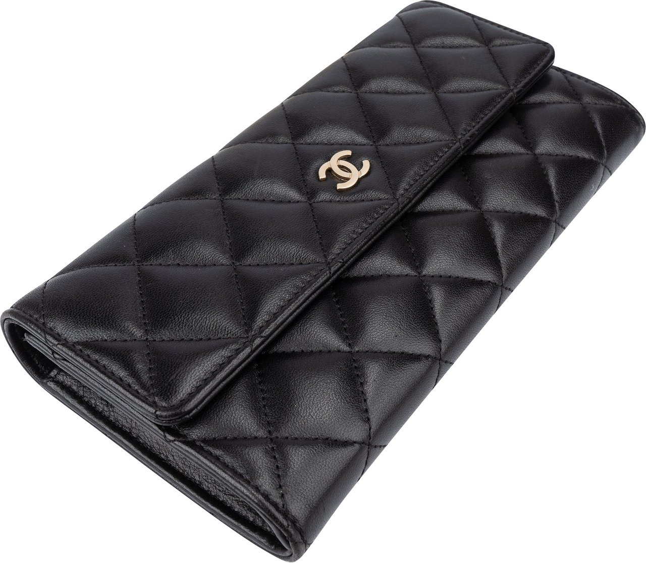 Chanel Chanel Quilted Lambskin Flap Wallet Zwart