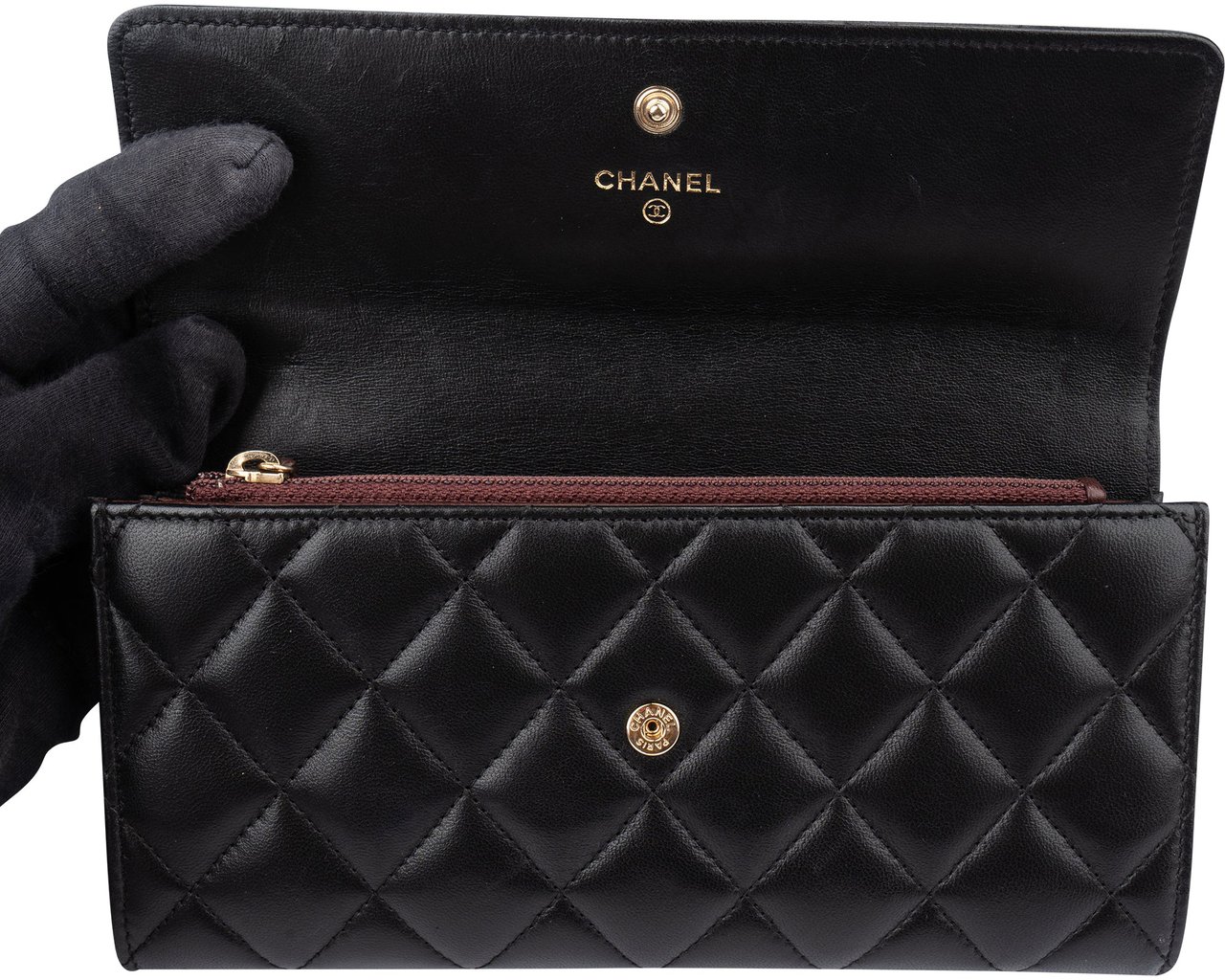 Chanel Chanel Quilted Lambskin Flap Wallet Zwart