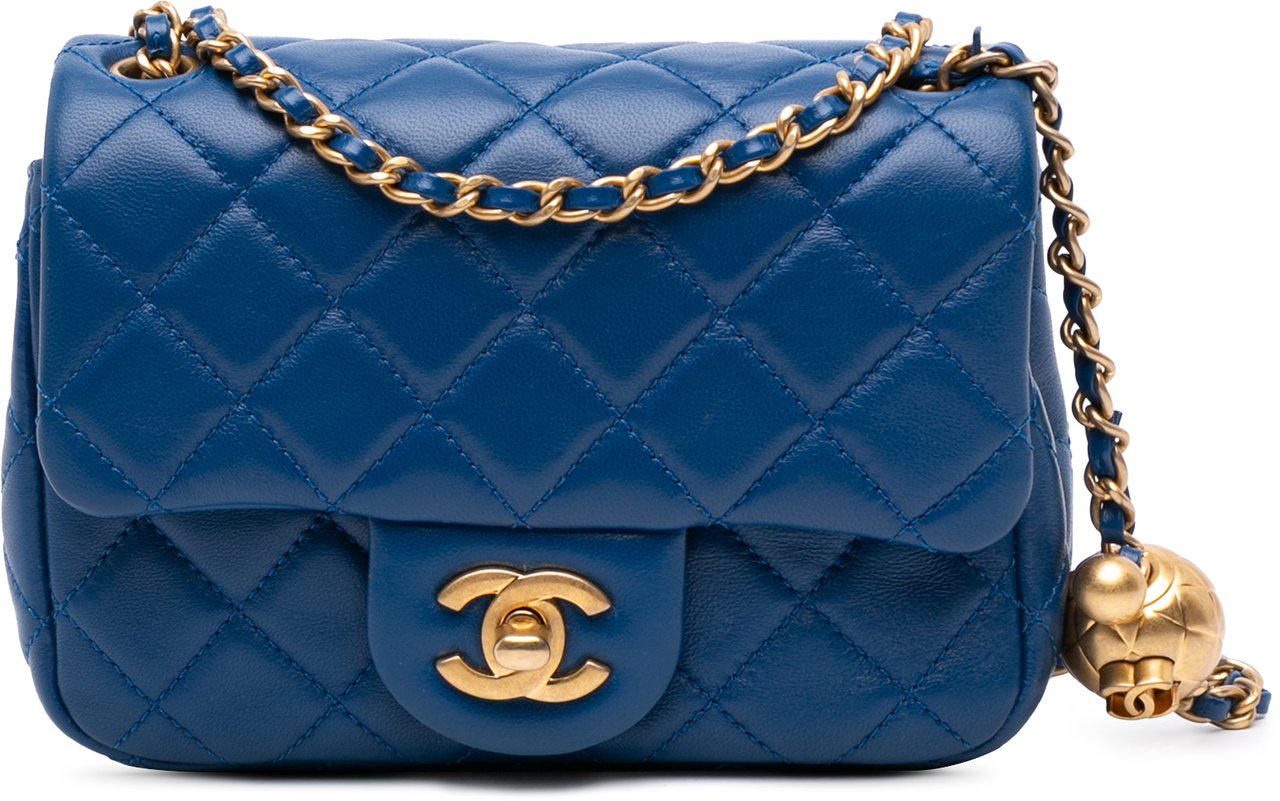 Chanel Mini Square Classic Lambskin Pearl Crush Single Flap Blauw