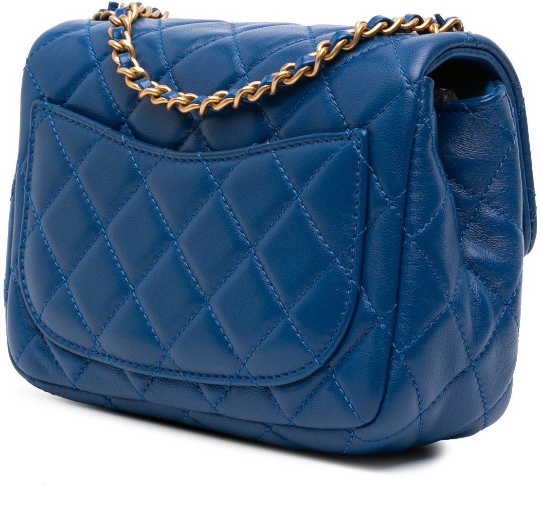 Chanel Mini Square Classic Lambskin Pearl Crush Single Flap Blauw