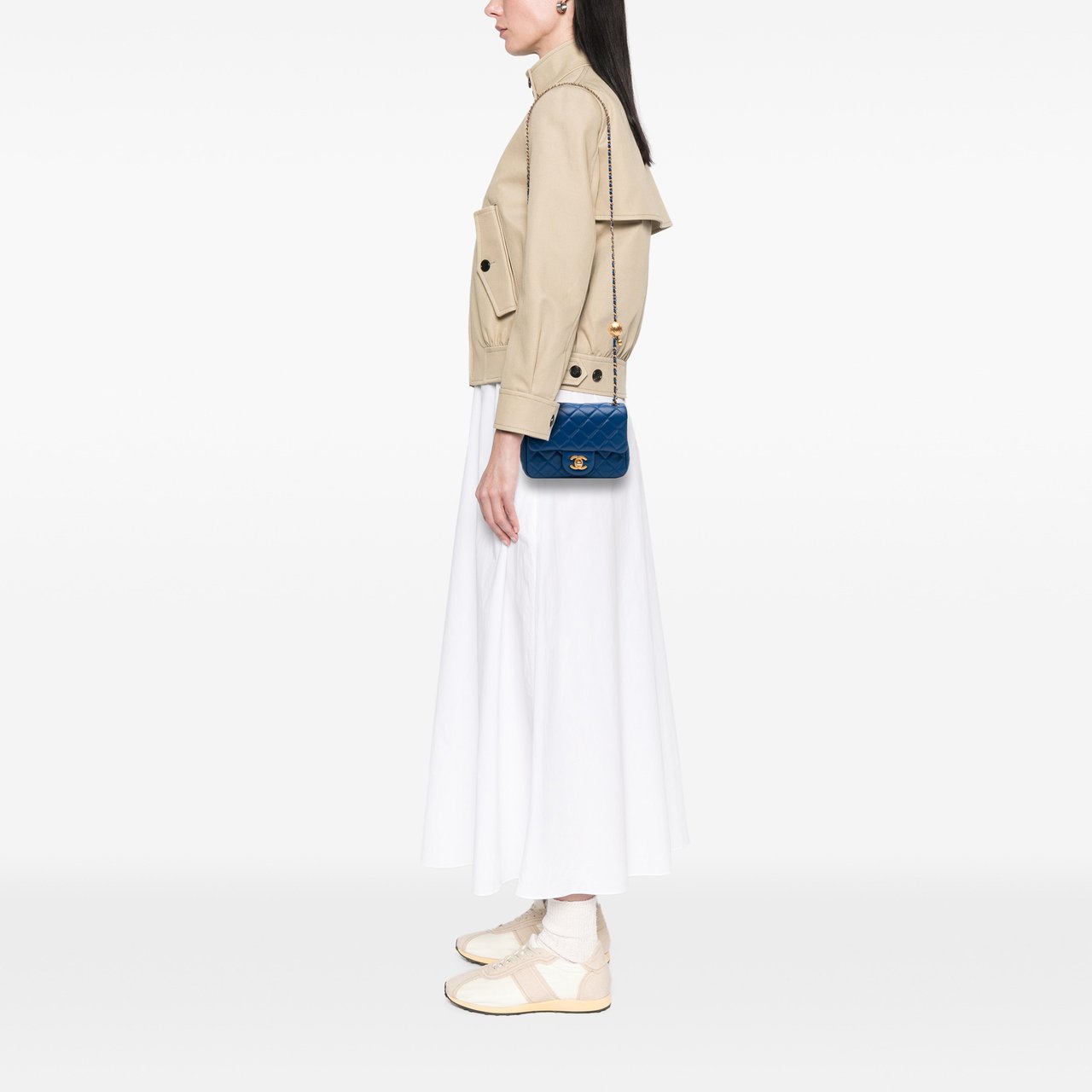 Chanel Mini Square Classic Lambskin Pearl Crush Single Flap Blauw