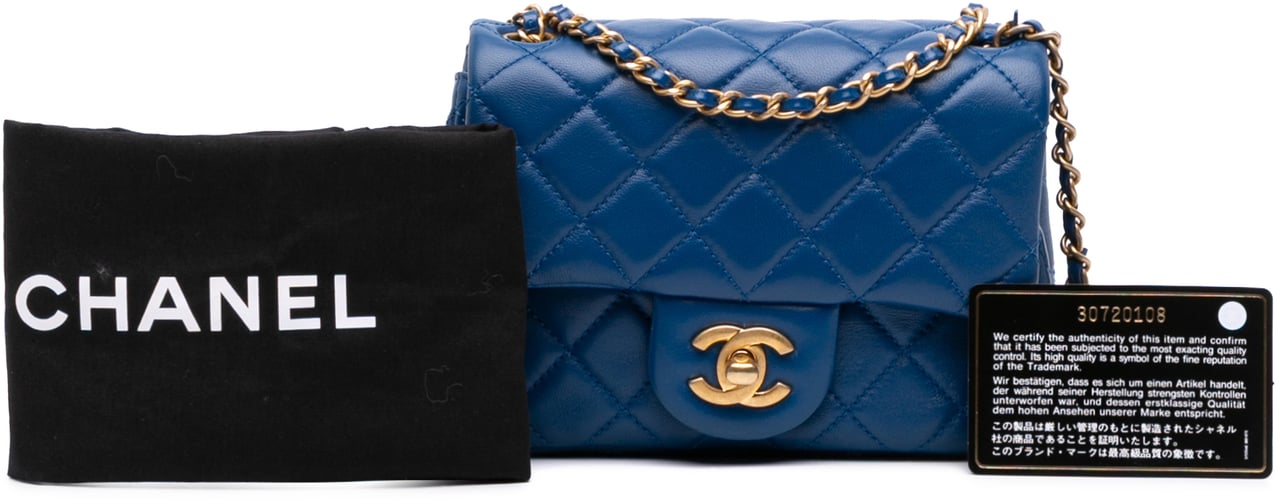 Chanel Mini Square Classic Lambskin Pearl Crush Single Flap Blauw