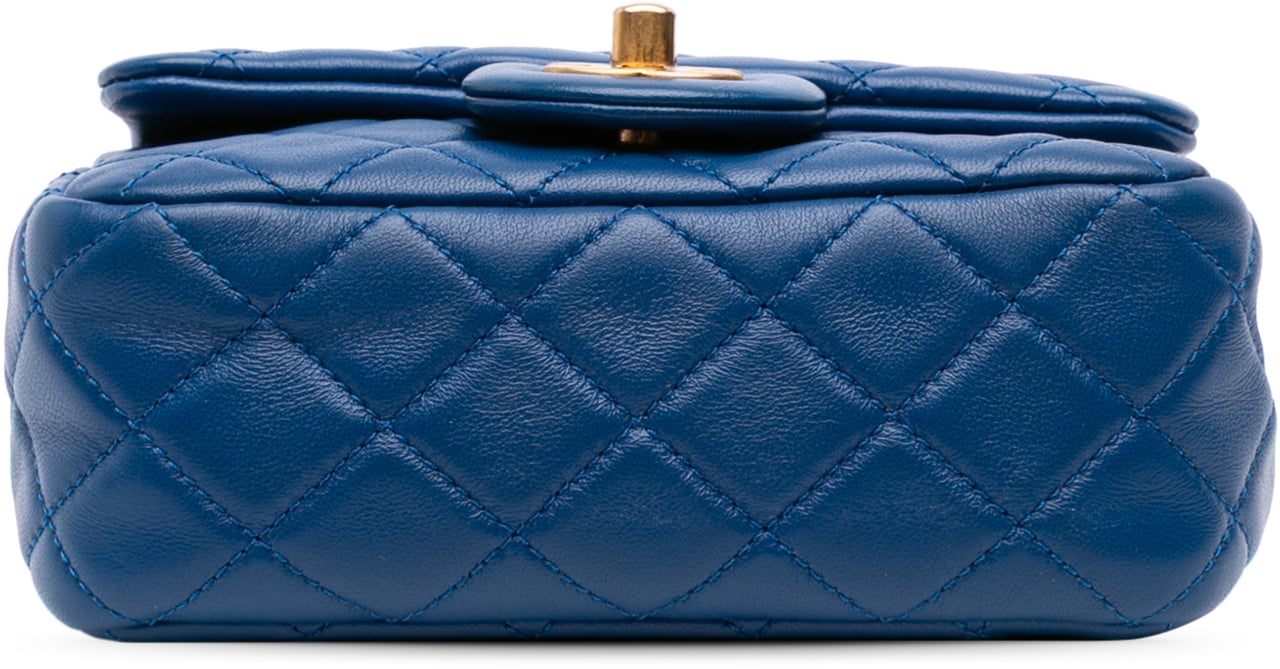 Chanel Mini Square Classic Lambskin Pearl Crush Single Flap Blauw