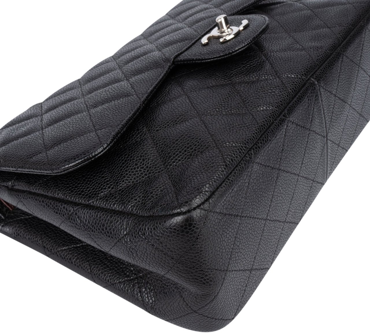 Chanel Chanel Quilted Caviar Leather Jumbo Double Flap Crossbody Bag Zwart