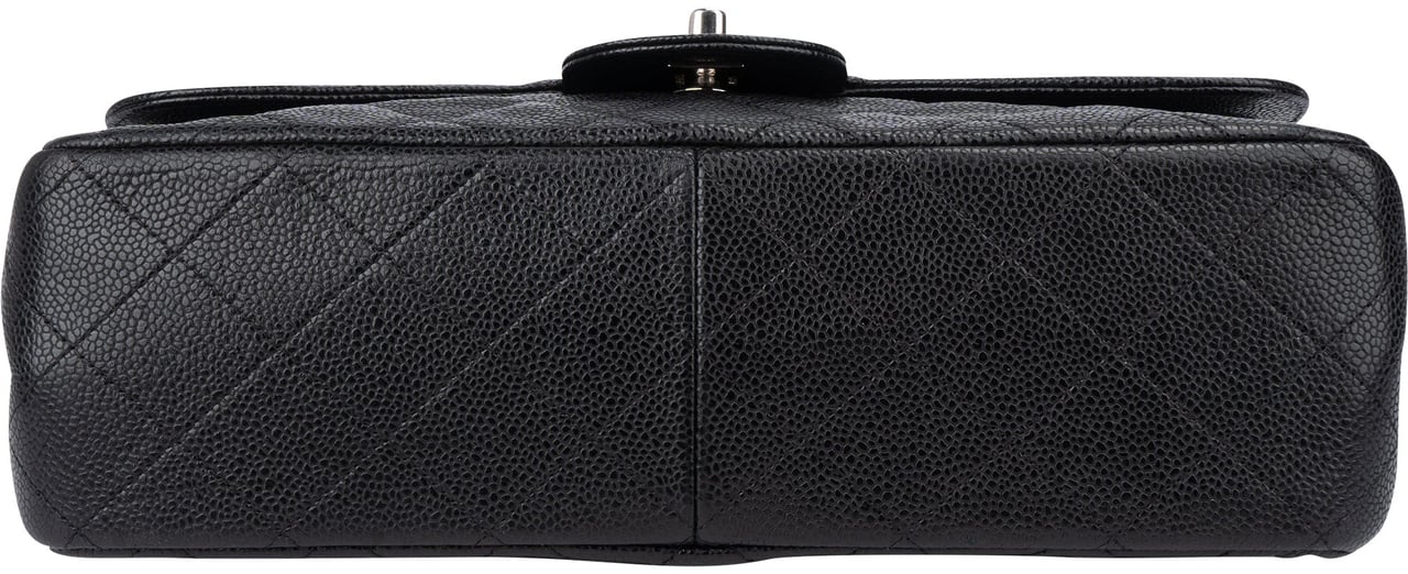 Chanel Chanel Quilted Caviar Leather Jumbo Double Flap Crossbody Bag Zwart