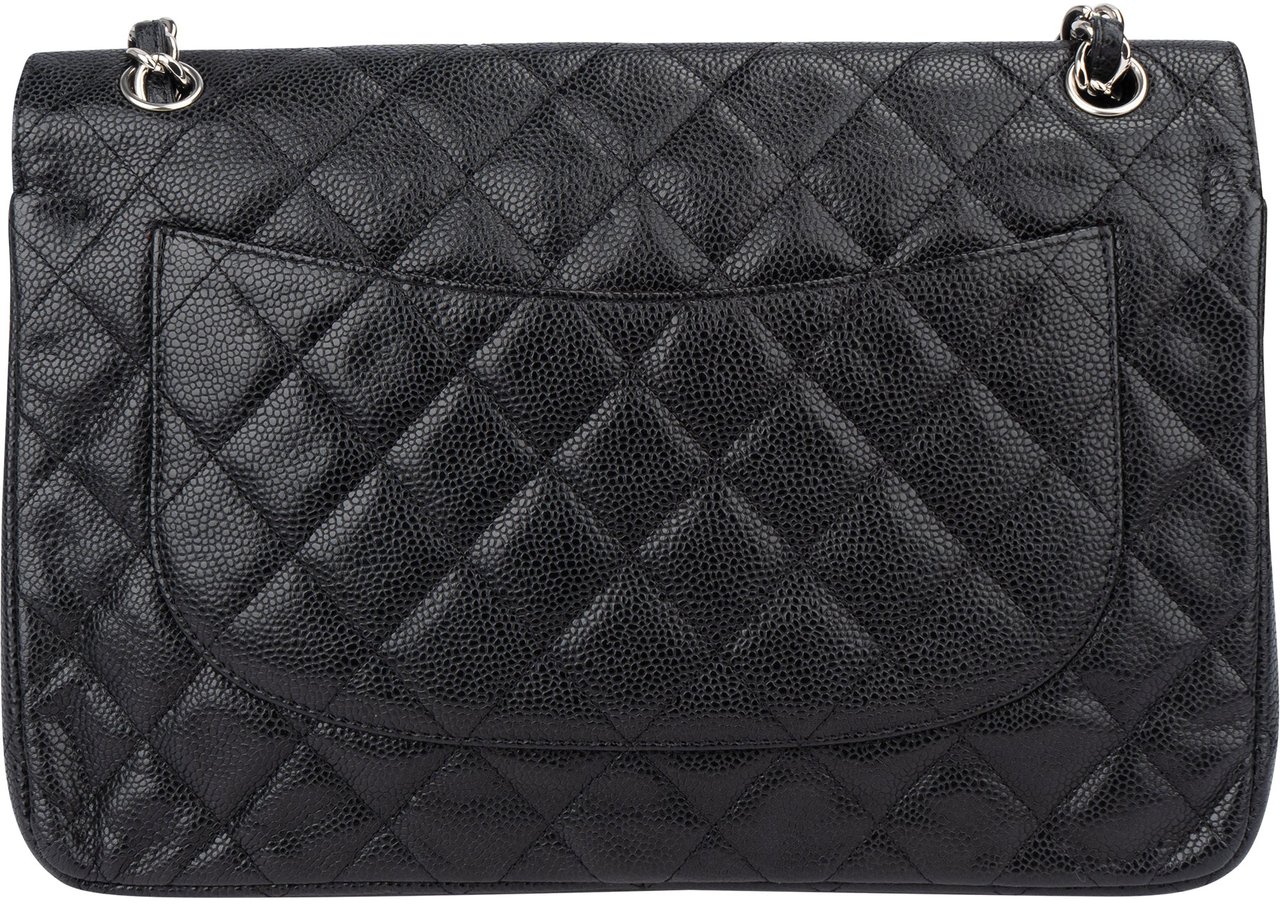 Chanel Chanel Quilted Caviar Leather Jumbo Double Flap Crossbody Bag Zwart