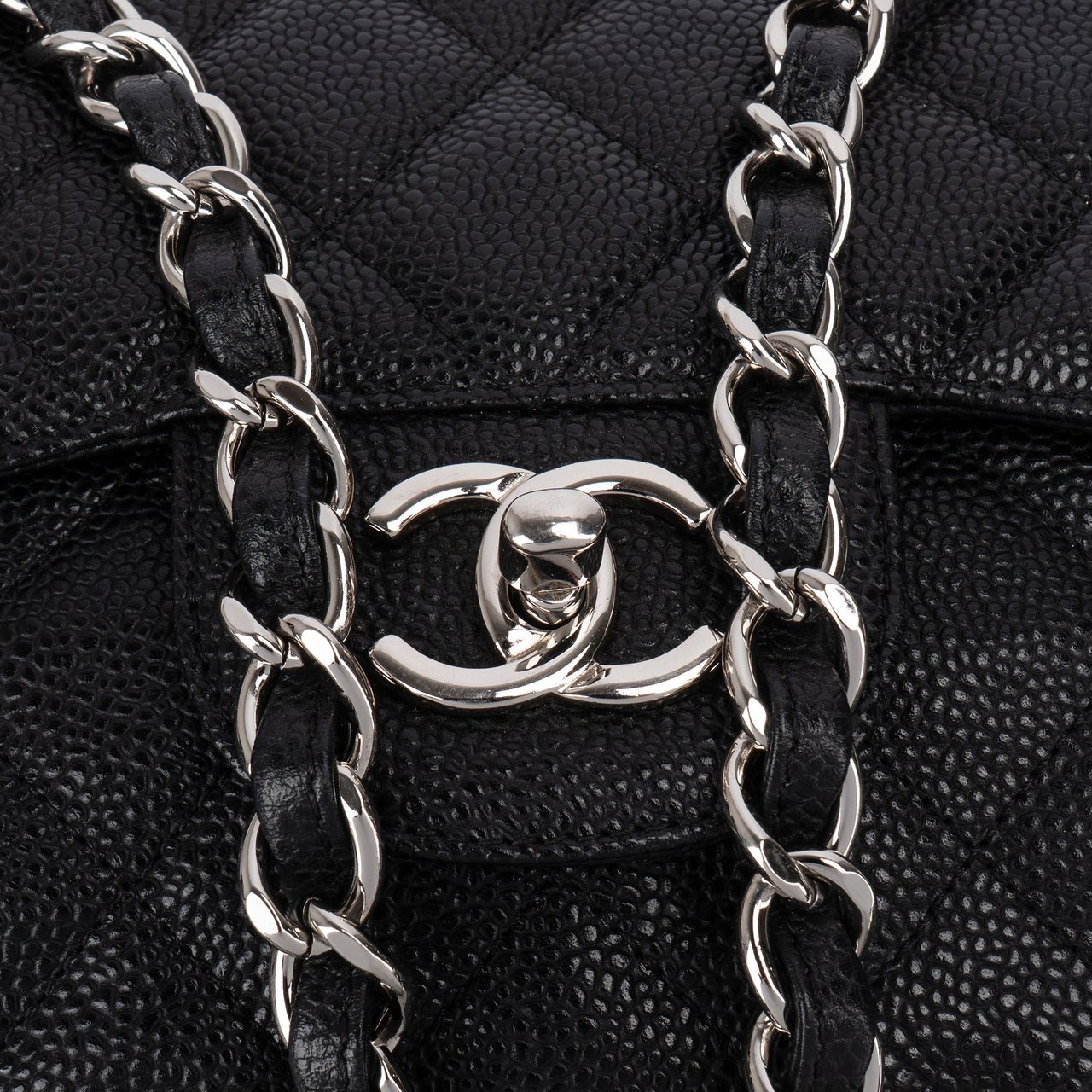 Chanel Chanel Quilted Caviar Leather Jumbo Double Flap Crossbody Bag Zwart
