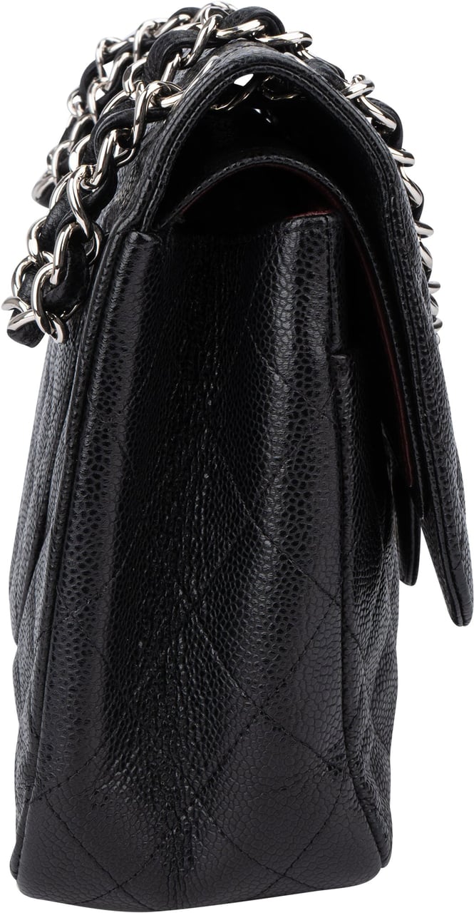 Chanel Chanel Quilted Caviar Leather Jumbo Double Flap Crossbody Bag Zwart