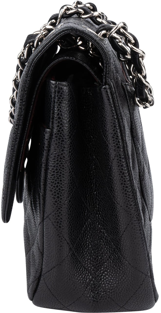 Chanel Chanel Quilted Caviar Leather Jumbo Double Flap Crossbody Bag Zwart