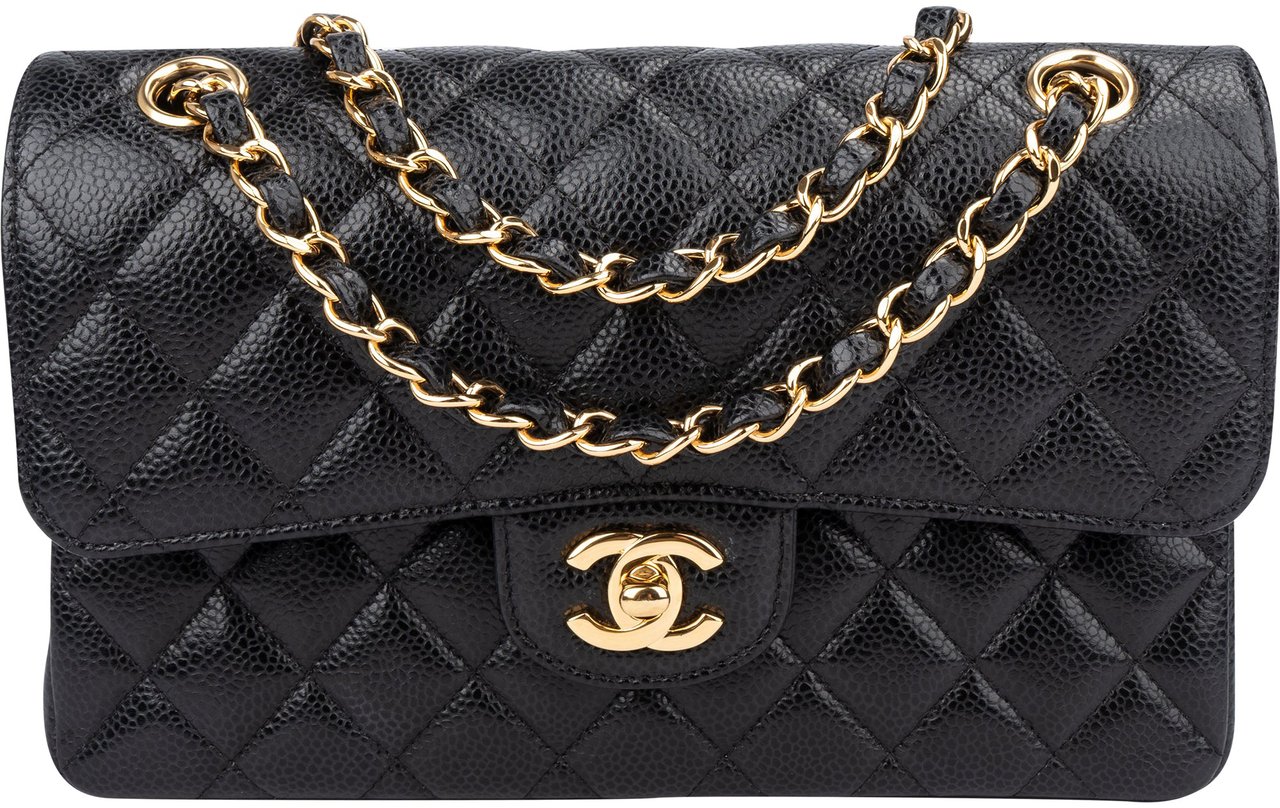 Chanel Chanel Quilted Caviar Leather Small Double Flap Crossbody Bag Zwart