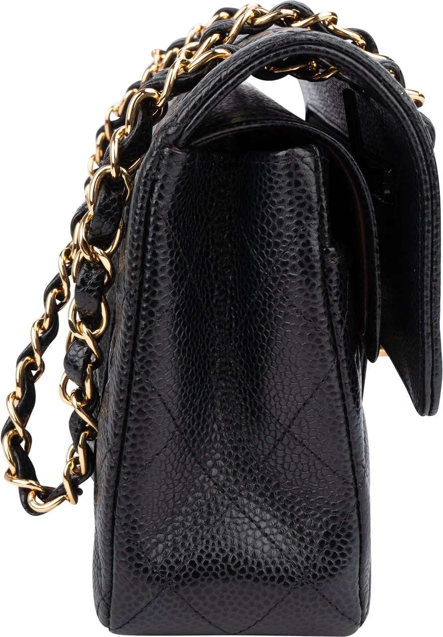 Chanel Chanel Quilted Caviar Leather Small Double Flap Crossbody Bag Zwart