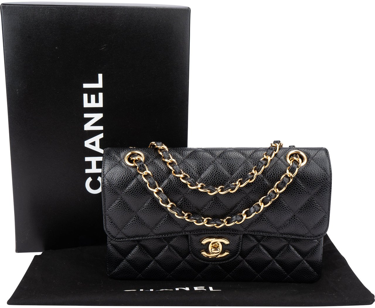 Chanel Chanel Quilted Caviar Leather Small Double Flap Crossbody Bag Zwart