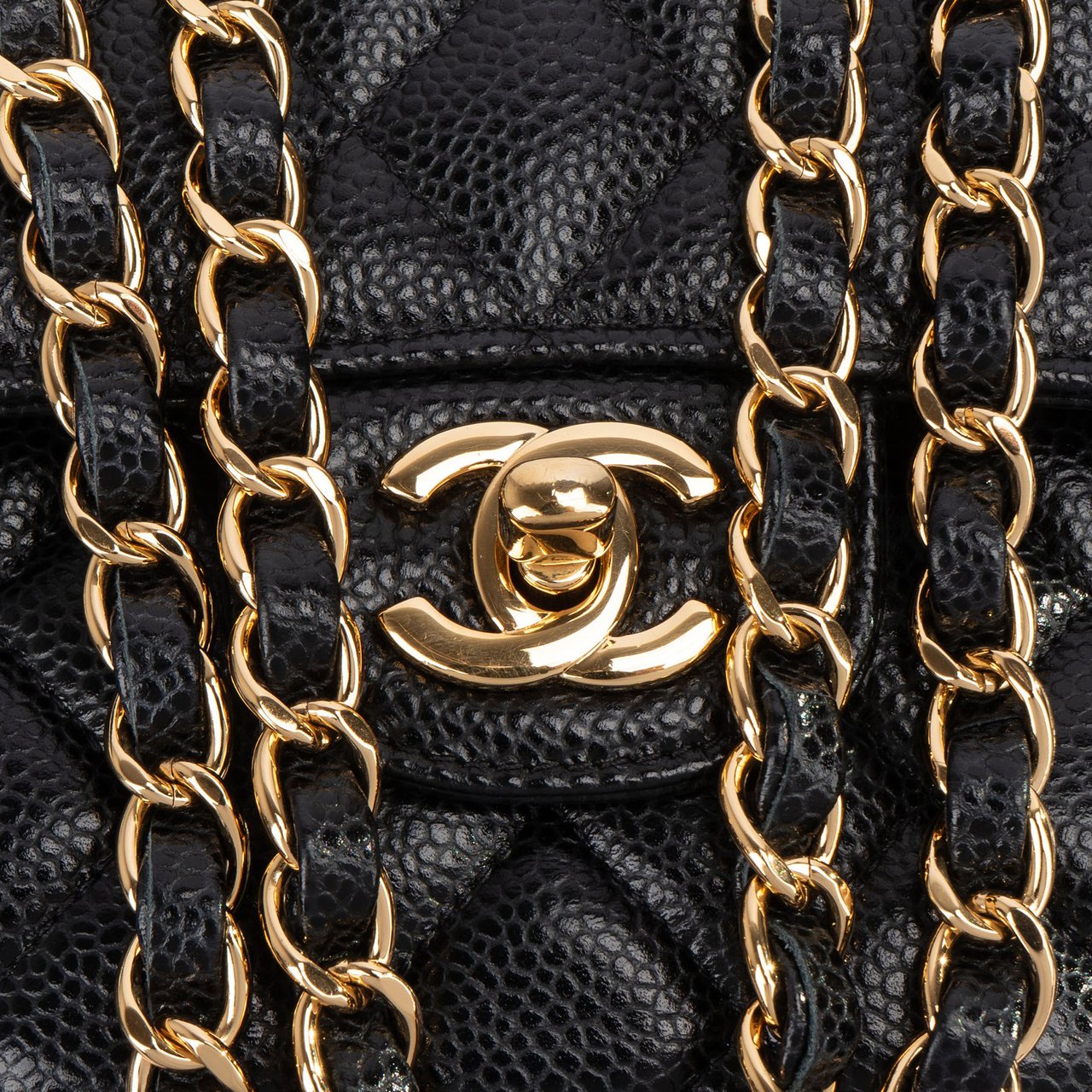 Chanel Chanel Quilted Caviar Leather Small Double Flap Crossbody Bag Zwart