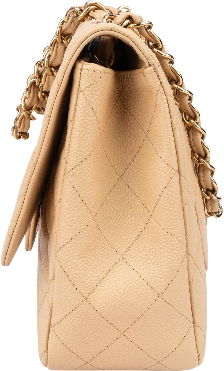 Chanel Chanel Quilted Caviar Leather Jumbo Single Flap Crossbody Bag Beige