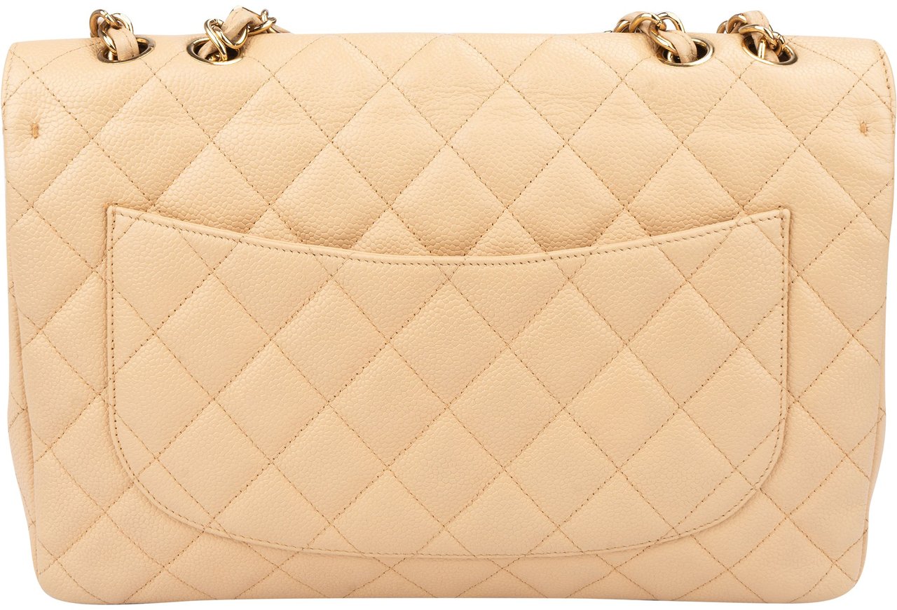 Chanel Chanel Quilted Caviar Leather Jumbo Single Flap Crossbody Bag Beige