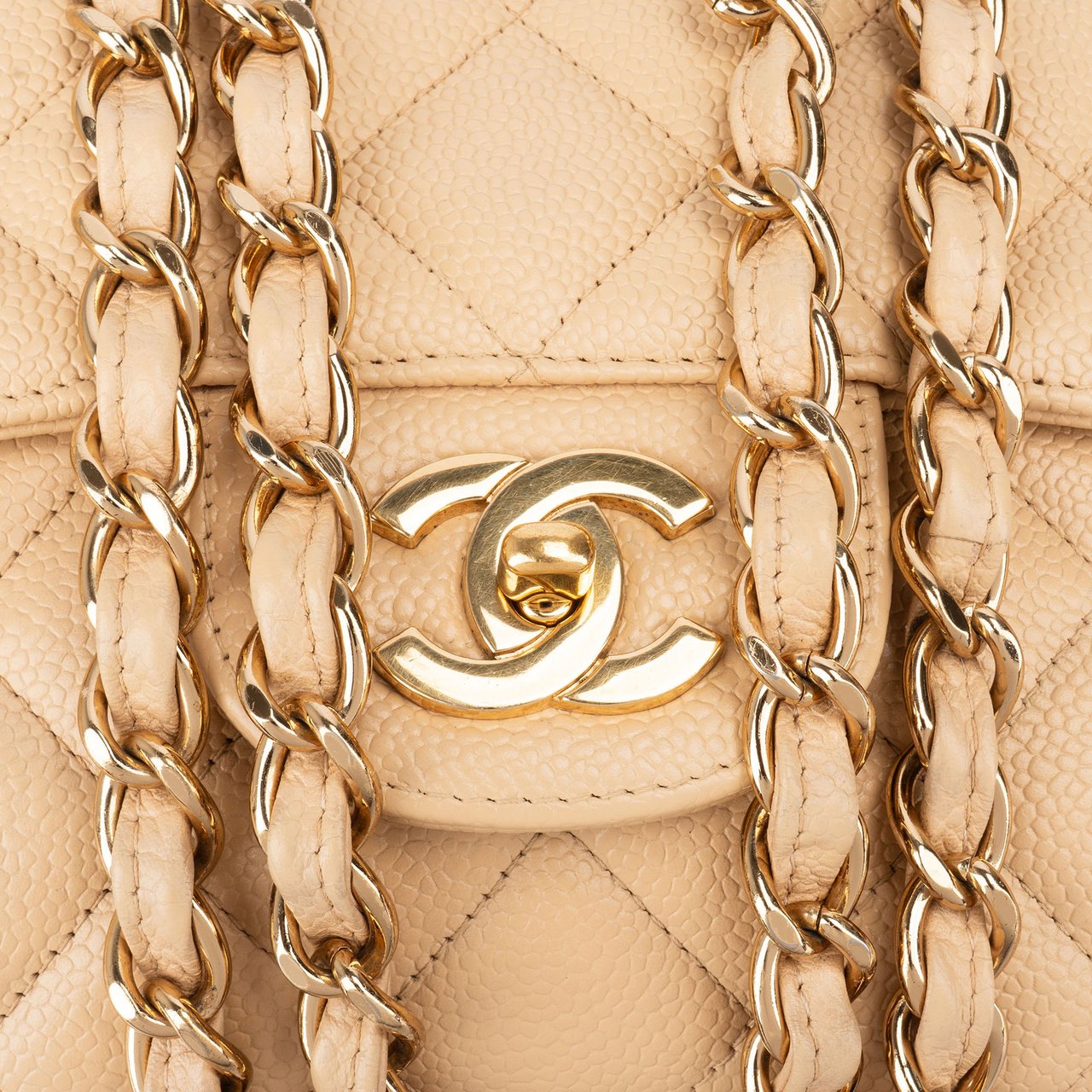 Chanel Chanel Quilted Caviar Leather Jumbo Single Flap Crossbody Bag Beige