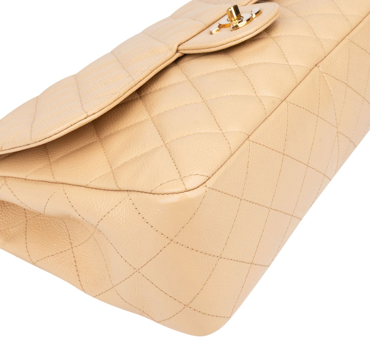 Chanel Chanel Quilted Caviar Leather Jumbo Single Flap Crossbody Bag Beige