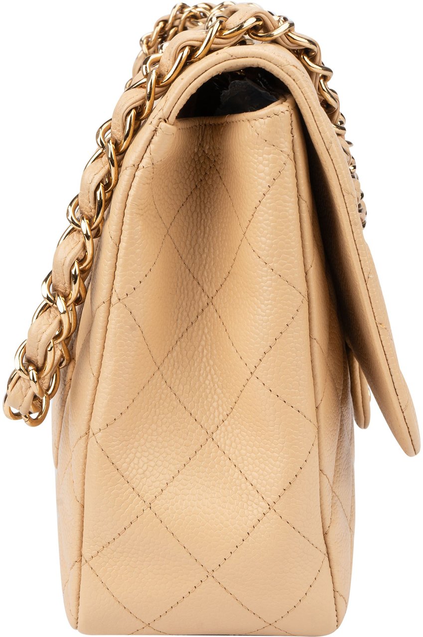 Chanel Chanel Quilted Caviar Leather Jumbo Single Flap Crossbody Bag Beige