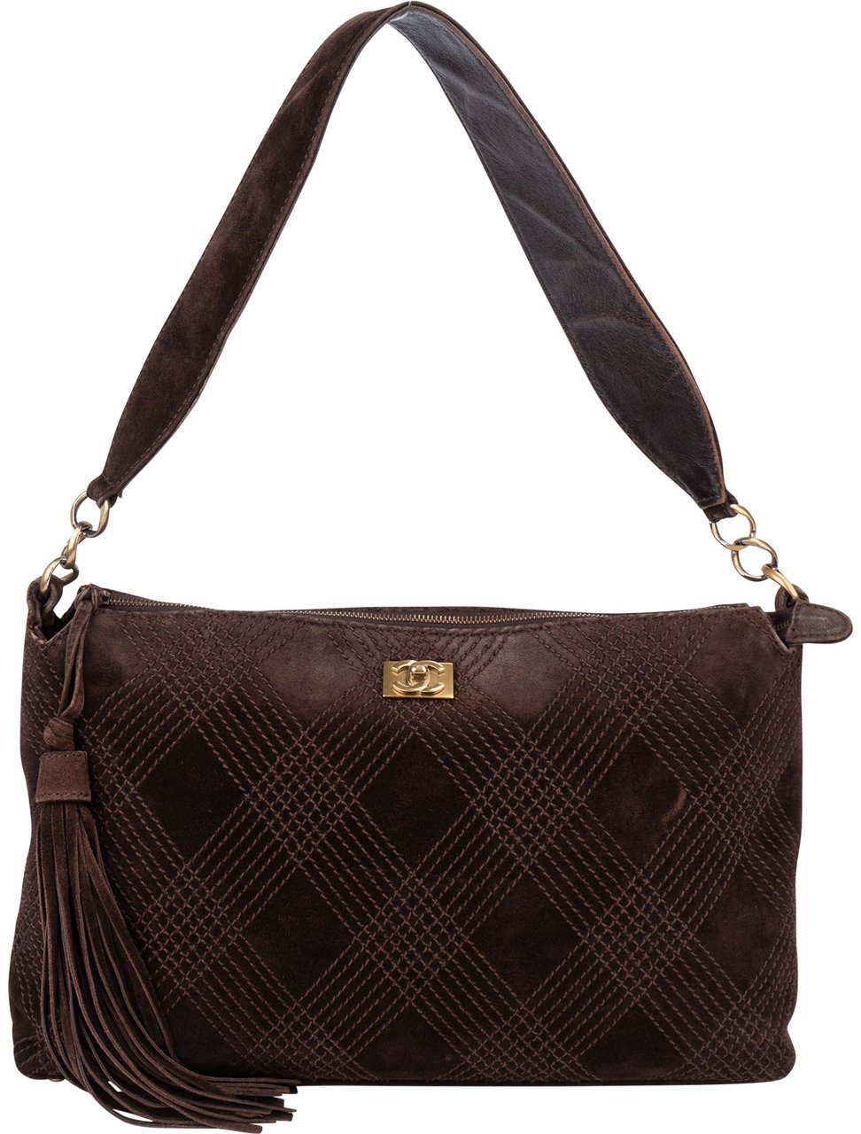 Chanel Chanel Stitching Suede Leather CC Shoulder Bag Bruin